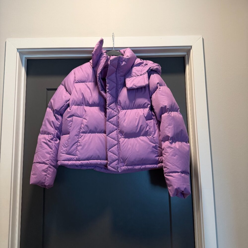 Purple cropped wunder puff coat